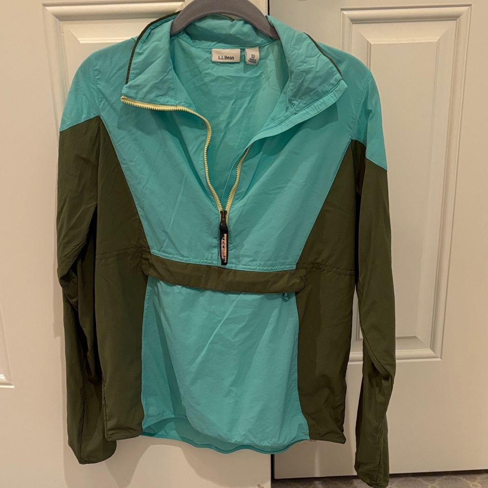 L.L. Bean Aqua and Olive Pullover Jacket